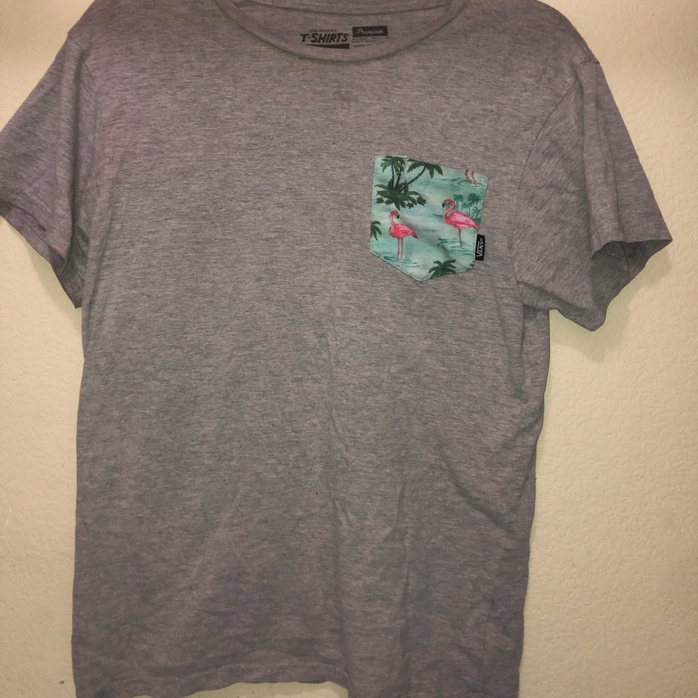 vans original t shirt grey flamingo pocket